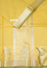 Mustard Yellow - Soft Munga cotton with floral weaving border
